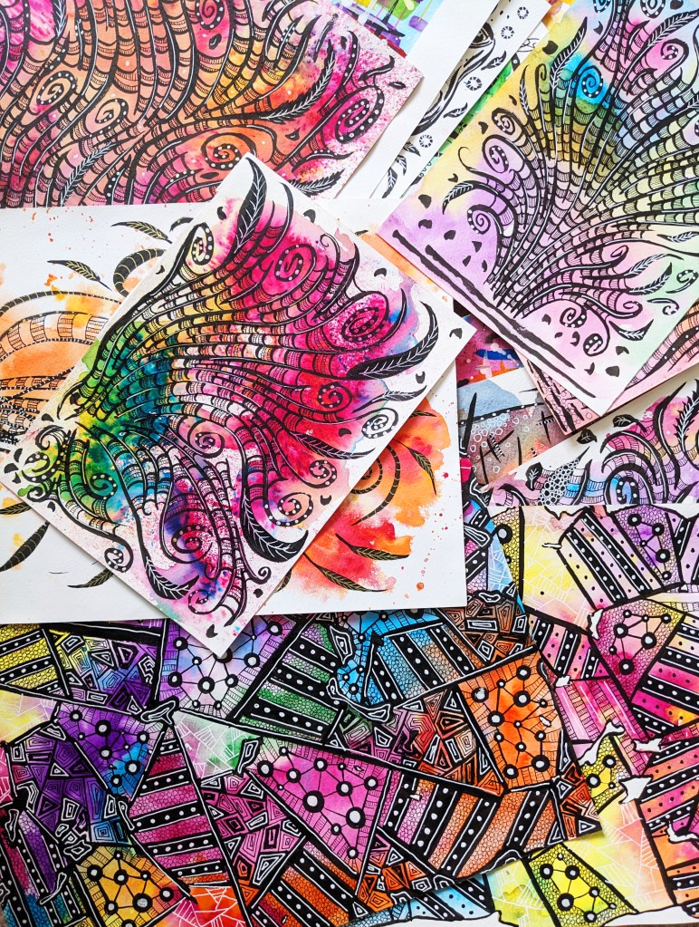 Vibrant Abstract Artwork Ink and Watercolour by Michelle Still Artist